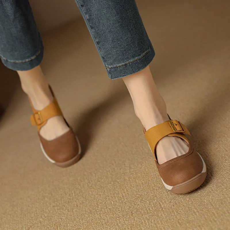 50mm Colour Blocking Casual Mary Jane for Women Round Toe in Yellow/Beige