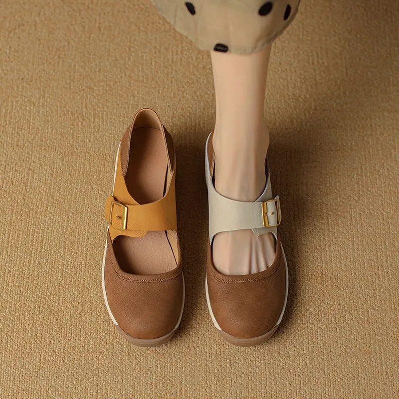 50mm Colour Blocking Casual Mary Jane for Women Round Toe in Yellow/Beige