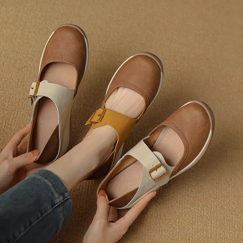 50mm Colour Blocking Casual Mary Jane for Women Round Toe in Yellow/Beige