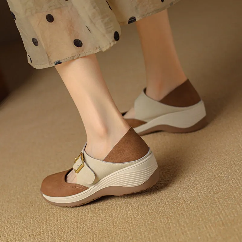 50mm Colour Blocking Casual Mary Jane for Women Round Toe in Yellow/Beige