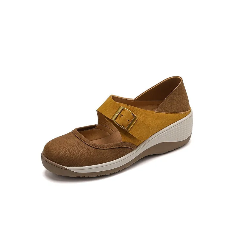 50mm Colour Blocking Casual Mary Jane for Women Round Toe in Yellow/Beige