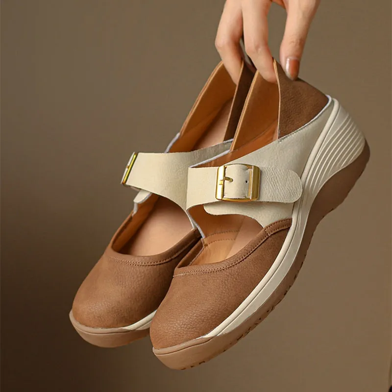 50mm Colour Blocking Casual Mary Jane for Women Round Toe in Yellow/Beige