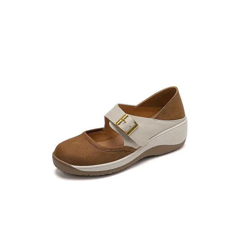 50mm Colour Blocking Casual Mary Jane for Women Round Toe in Yellow/Beige