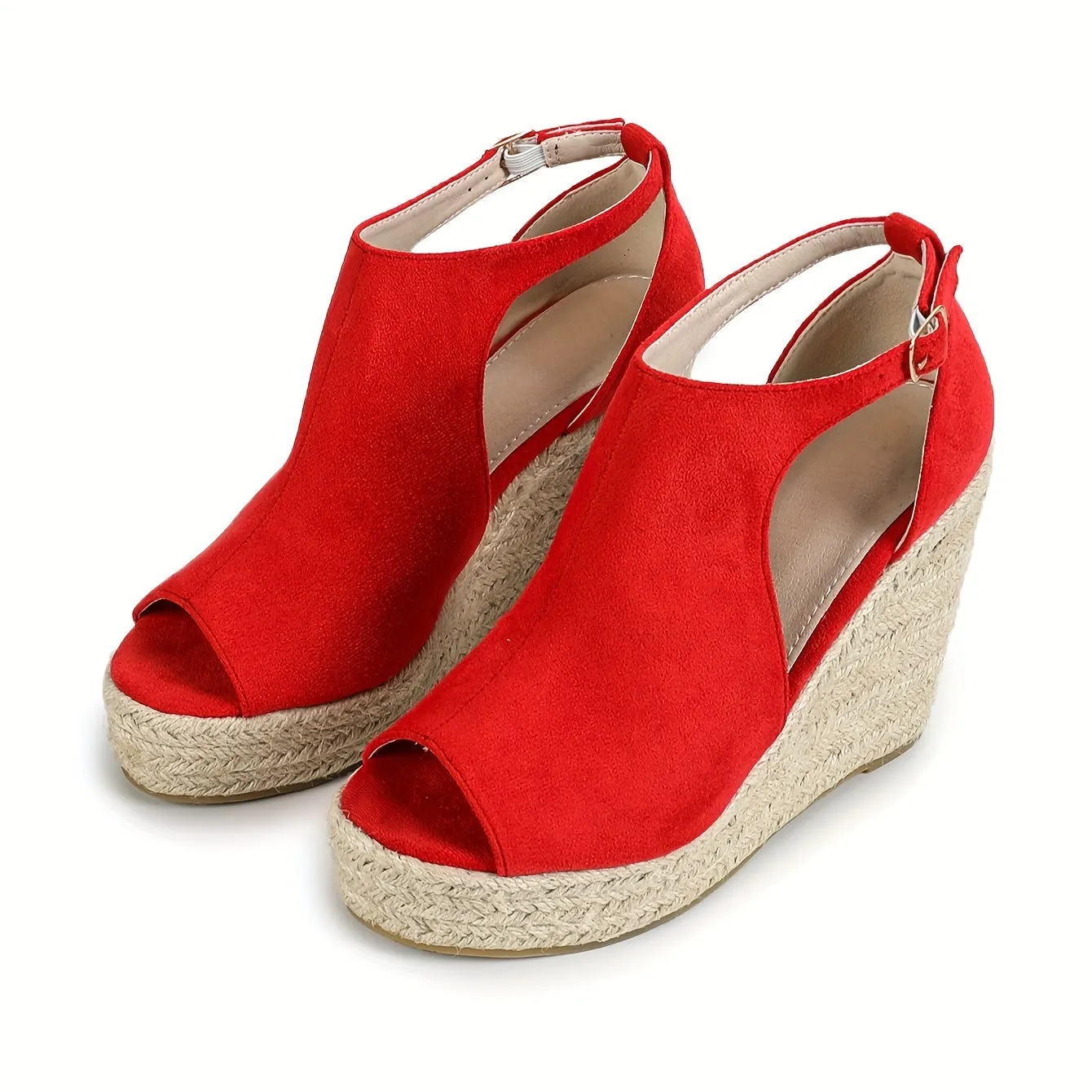 Amozae-Chic Espadrille Wedge Sandals - Stylish Peep Toe with Cut-out Detail, Adjustable Buckle Strap, Stiletto Heels, and Comfortable Platform - Perfect Trendy Footwear for Your Summer Holiday