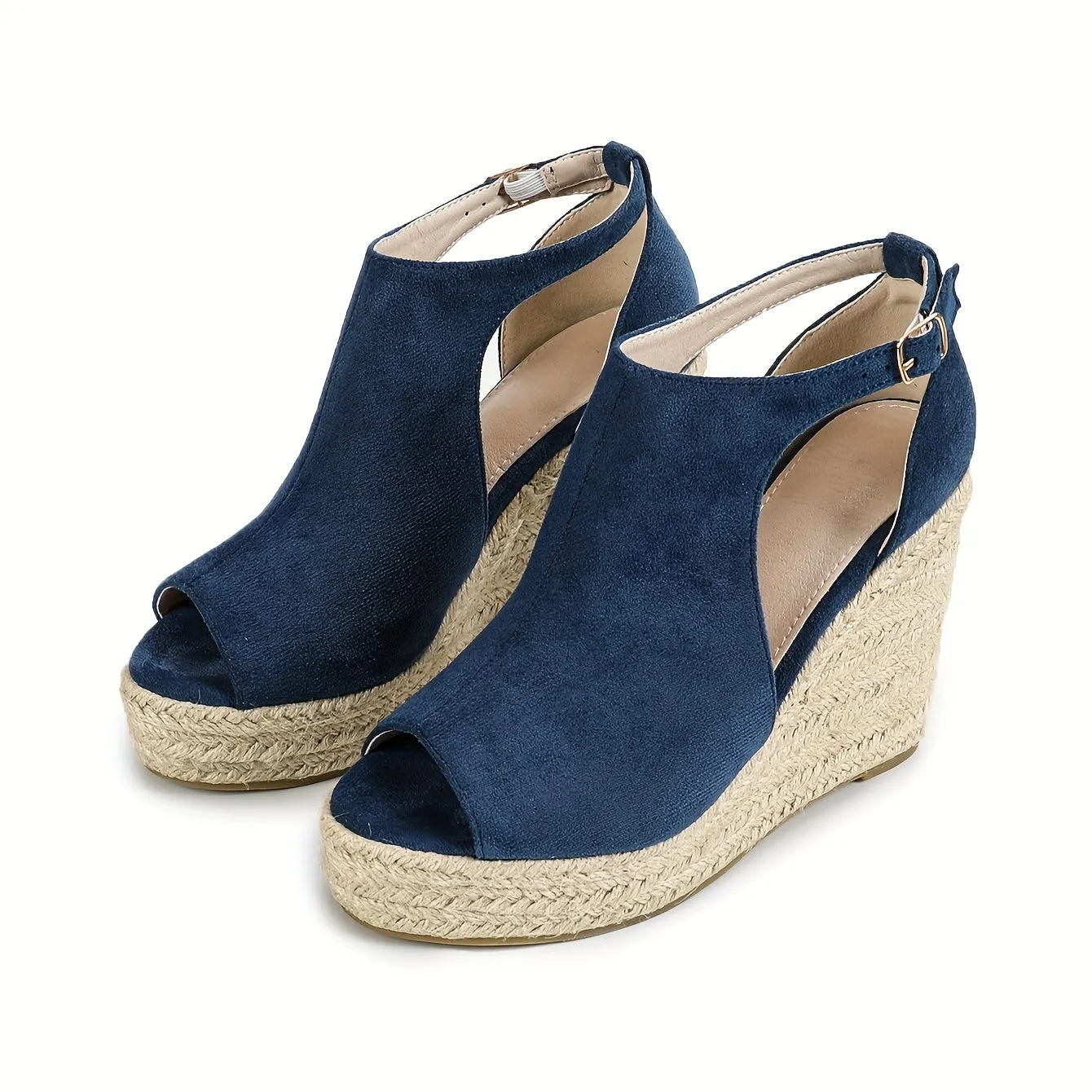 Amozae-Chic Espadrille Wedge Sandals - Stylish Peep Toe with Cut-out Detail, Adjustable Buckle Strap, Stiletto Heels, and Comfortable Platform - Perfect Trendy Footwear for Your Summer Holiday