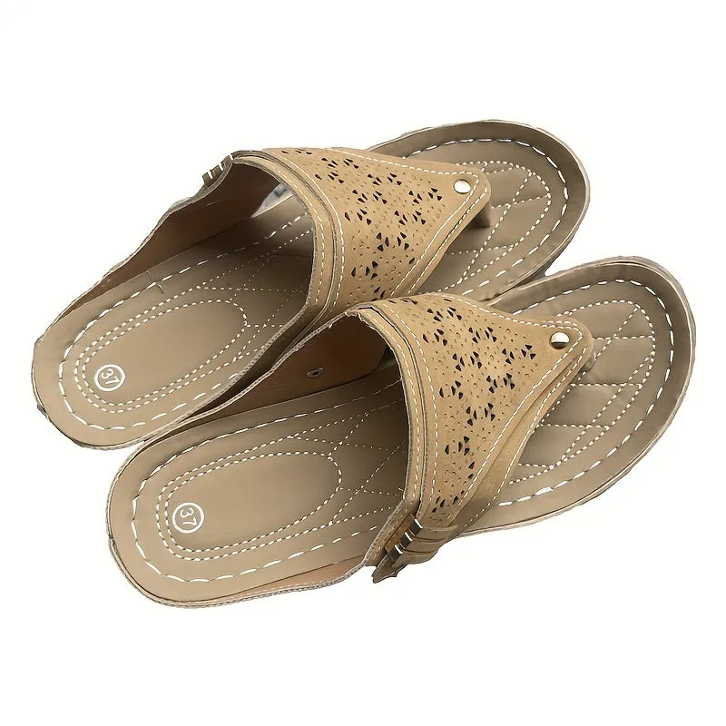 Amozae-Women's Wedge Flip Flops, Comfy Hollow Arch Support Outdoor Slide Sandals, All-Match Soft Sole Slide Shoes