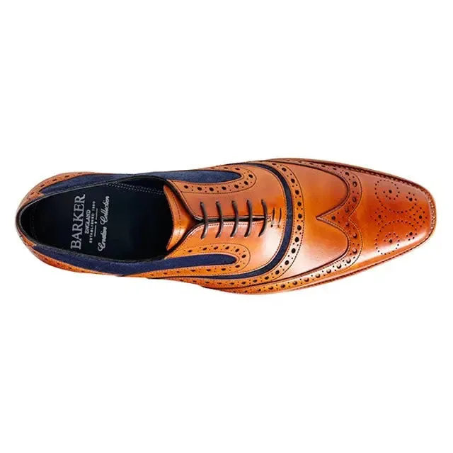 BARKER McClean Shoes - Mens Brogue - Cedar Calf & Blue Suede