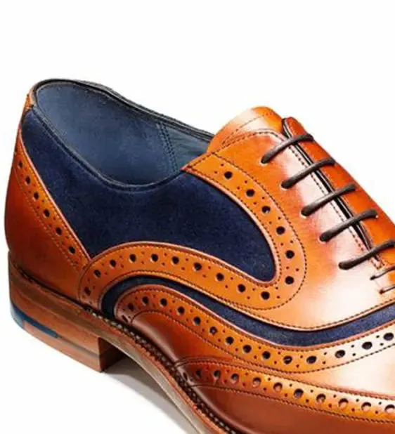 BARKER McClean Shoes - Mens Brogue - Cedar Calf & Blue Suede