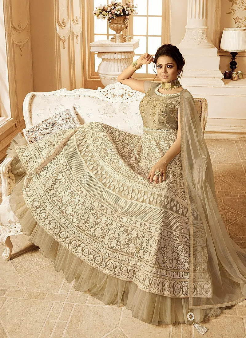 Beige With Kashmiri Detail Embroidered Anarkali Suit