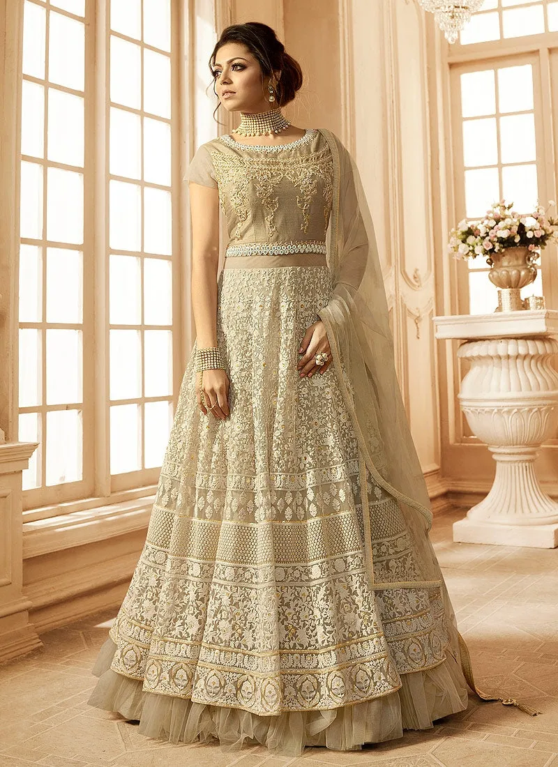 Beige With Kashmiri Detail Embroidered Anarkali Suit