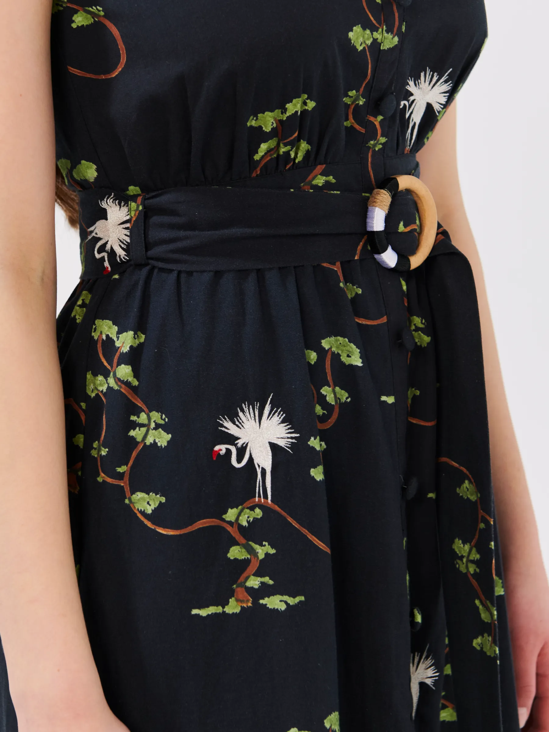 Birds Of Utopia Embroidered Tiered Cotton Midi Sundress Black