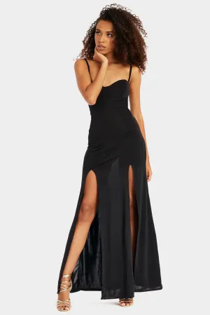 Black Double Split, Strappy Slinky Maxi