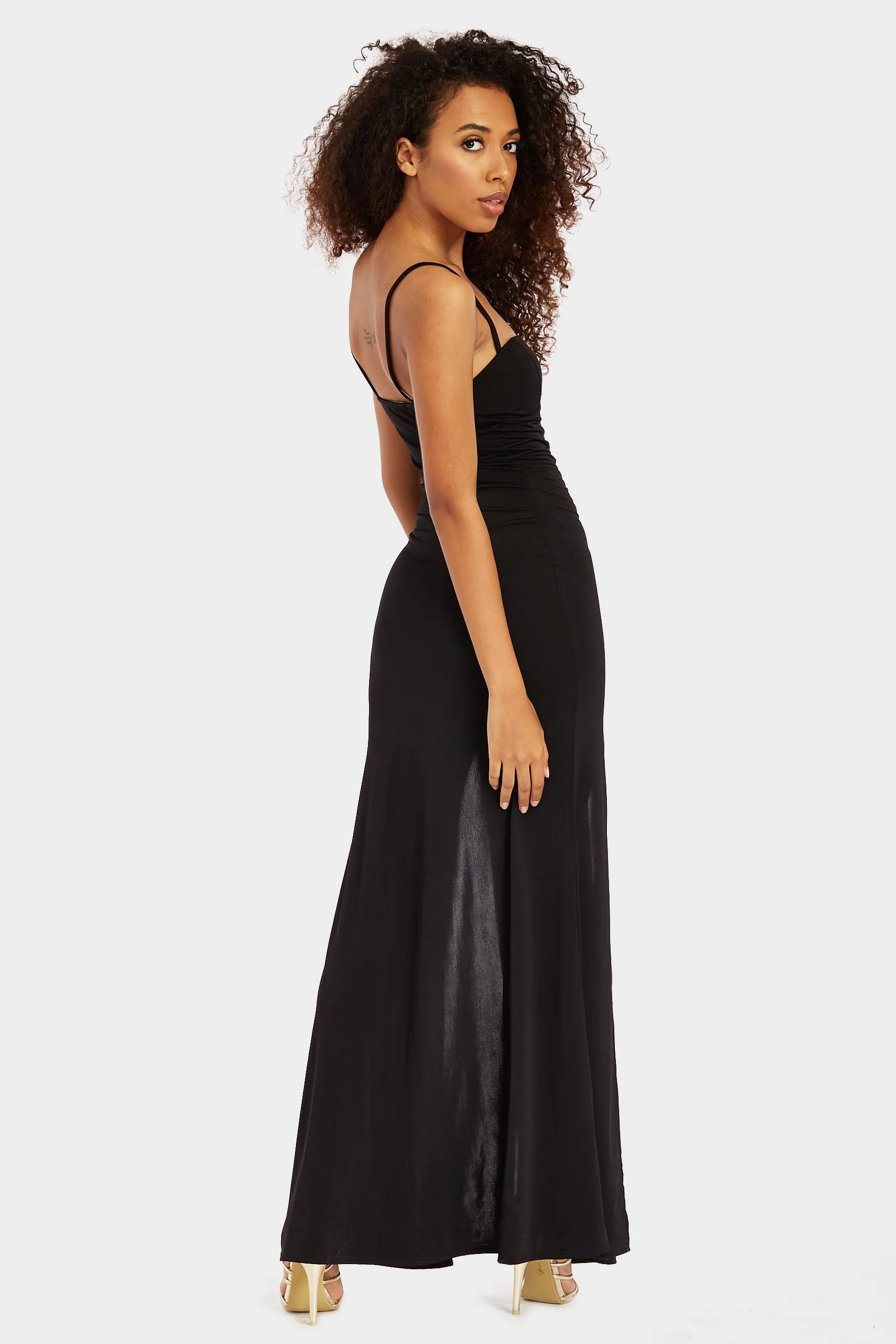 Black Double Split, Strappy Slinky Maxi