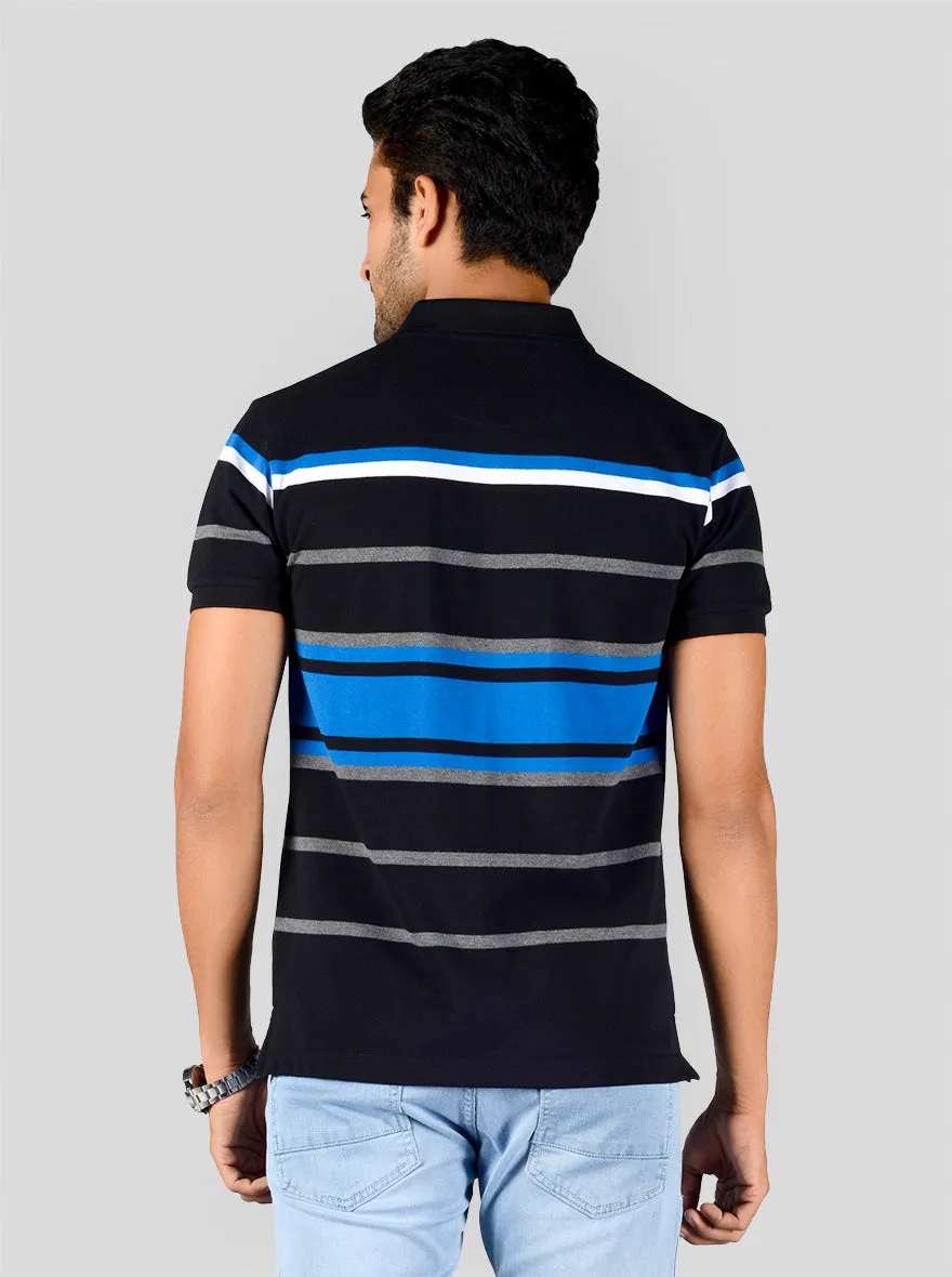 Black Striped Slim Fit Polo T-shirt | Greenfibre