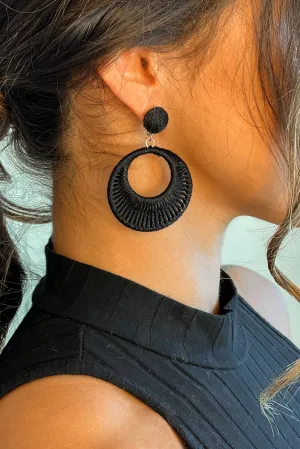 Black Thread Woven Drop Earrings