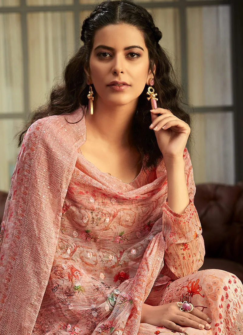 Blush Pink Multi Embroidered Palazzo Suit