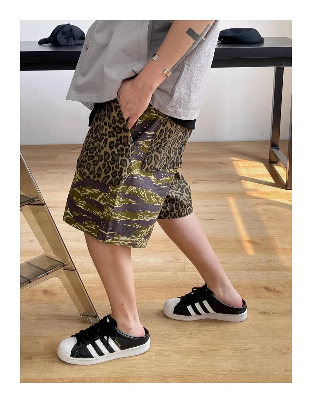 Camo/Animal Print Patchwork Shorts