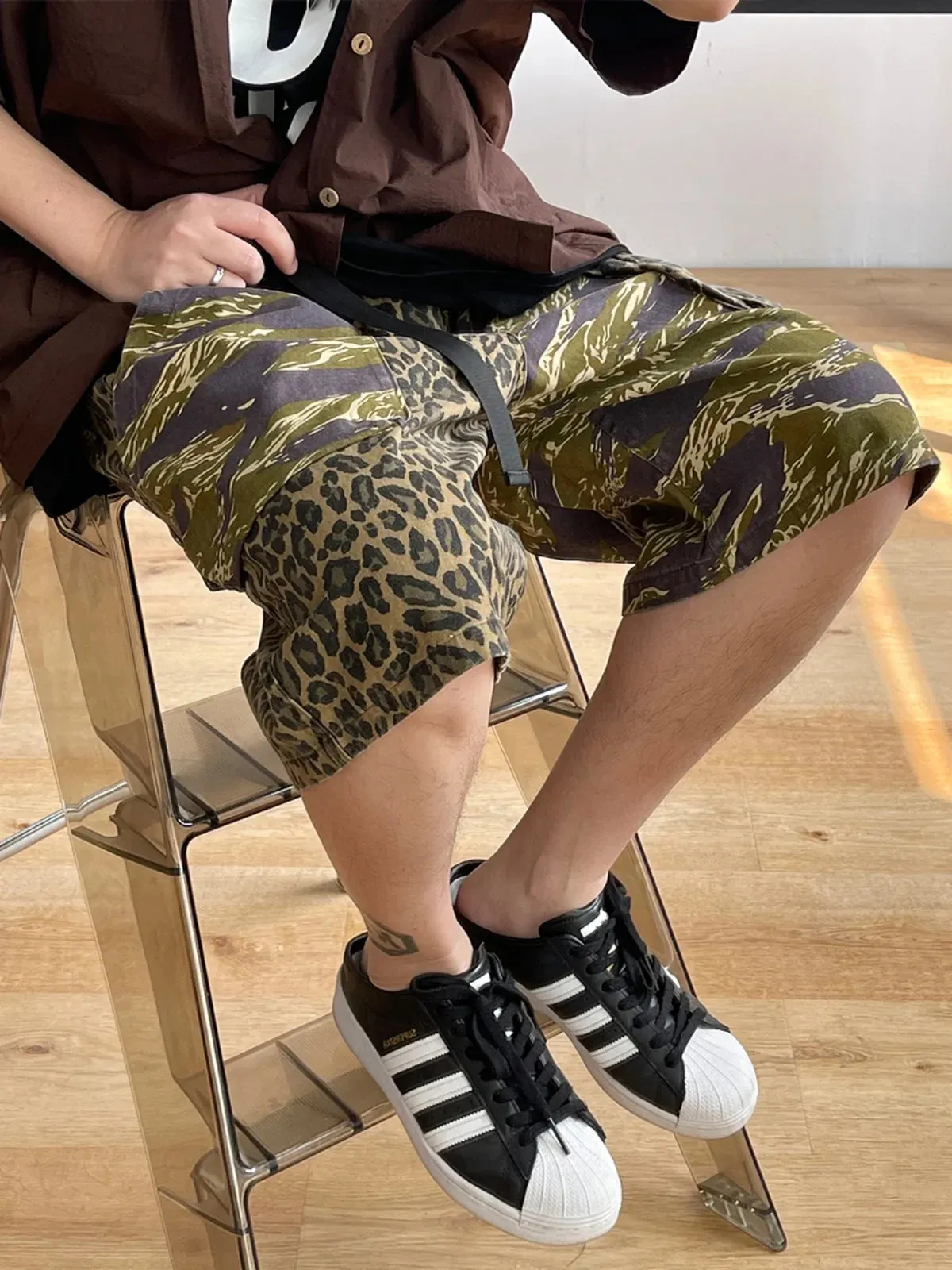 Camo/Animal Print Patchwork Shorts