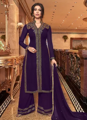 Deep Purple Embroidered Palazzo Suit