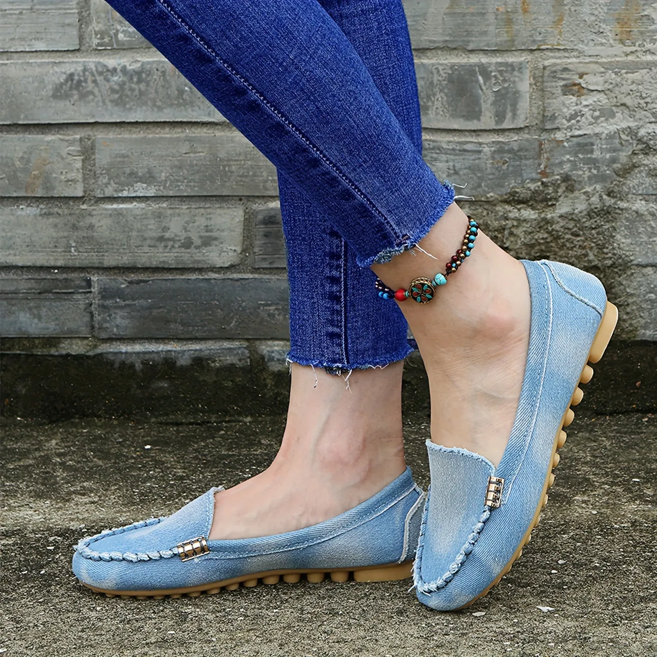 Denim Fabrics Raw Rope-like String Vamp Soft Sole Flat Shoes, Comfortable Soft Shoes, Maternity Supported Mommy Shoes, Women's Shoes