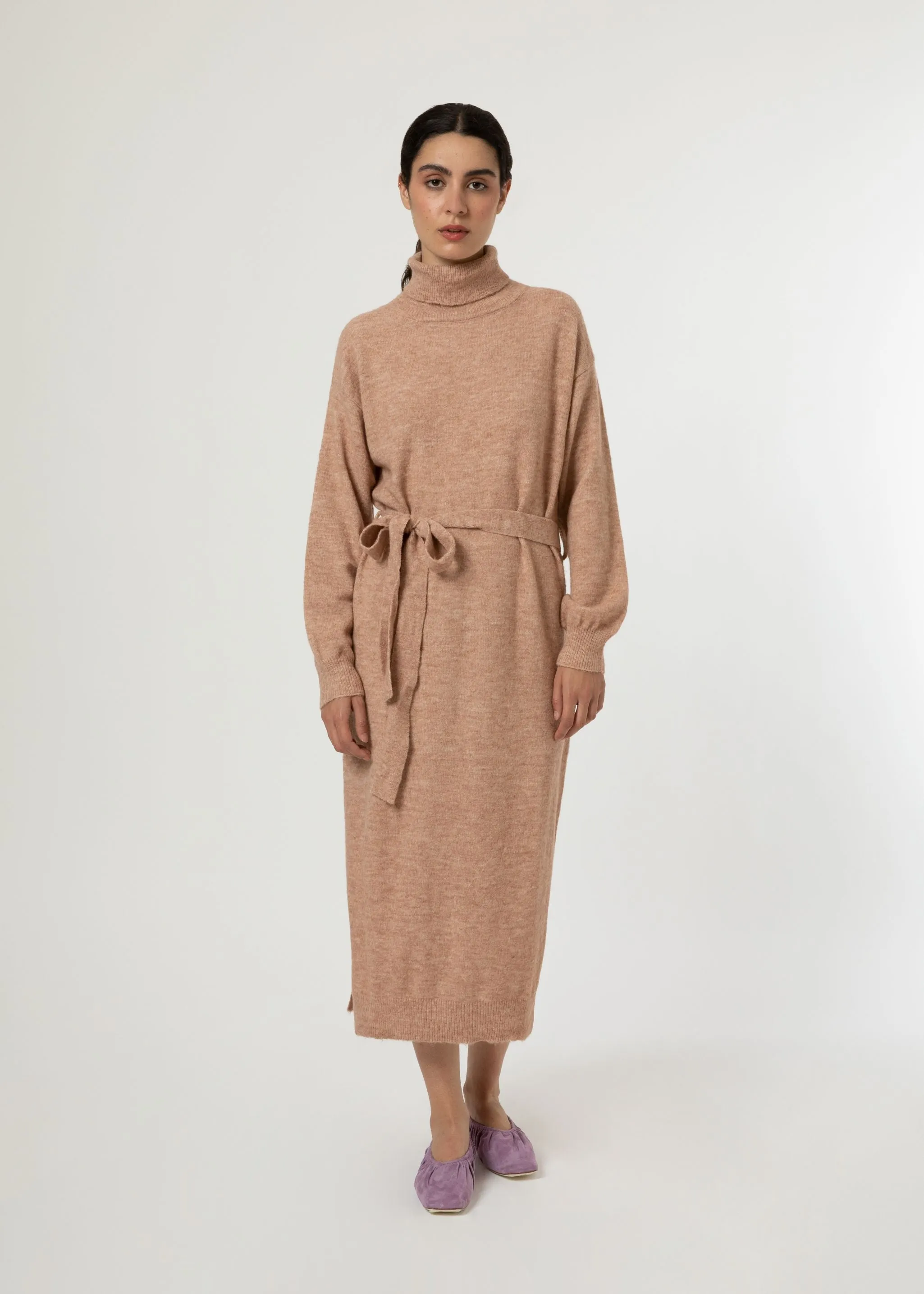 FRNCH Camel Turtleneck Sweater Dress