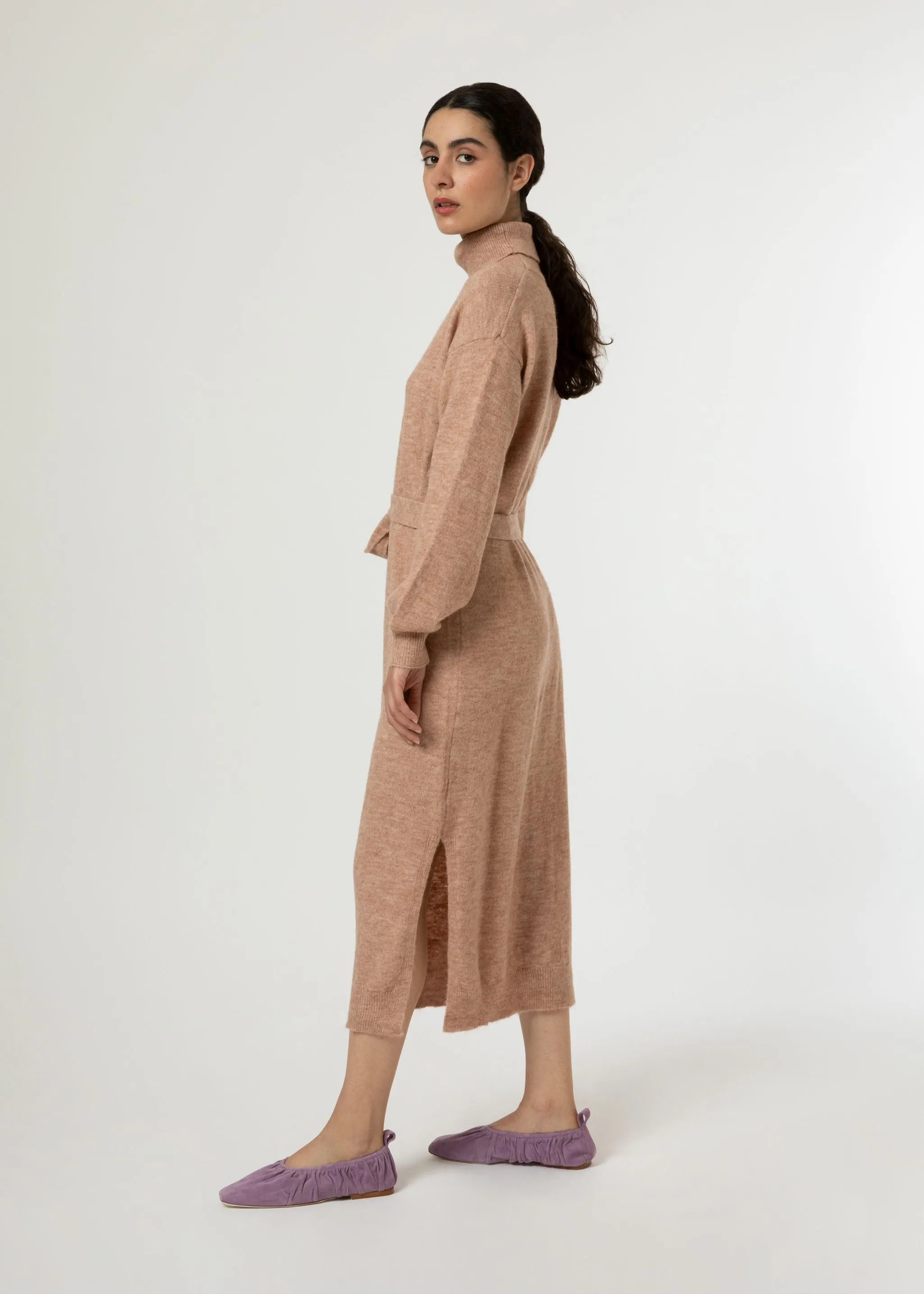 FRNCH Camel Turtleneck Sweater Dress