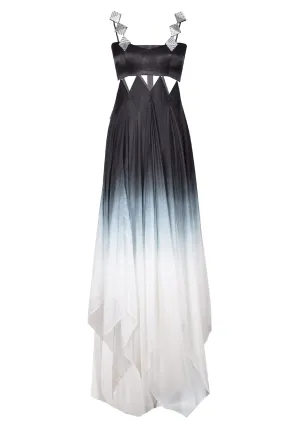 Geometric Cut-Out Silk Chiffon Maxi Dress