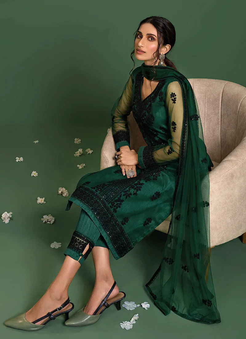 Green And Black Sequence Embroidered Pakistani Pant Suit