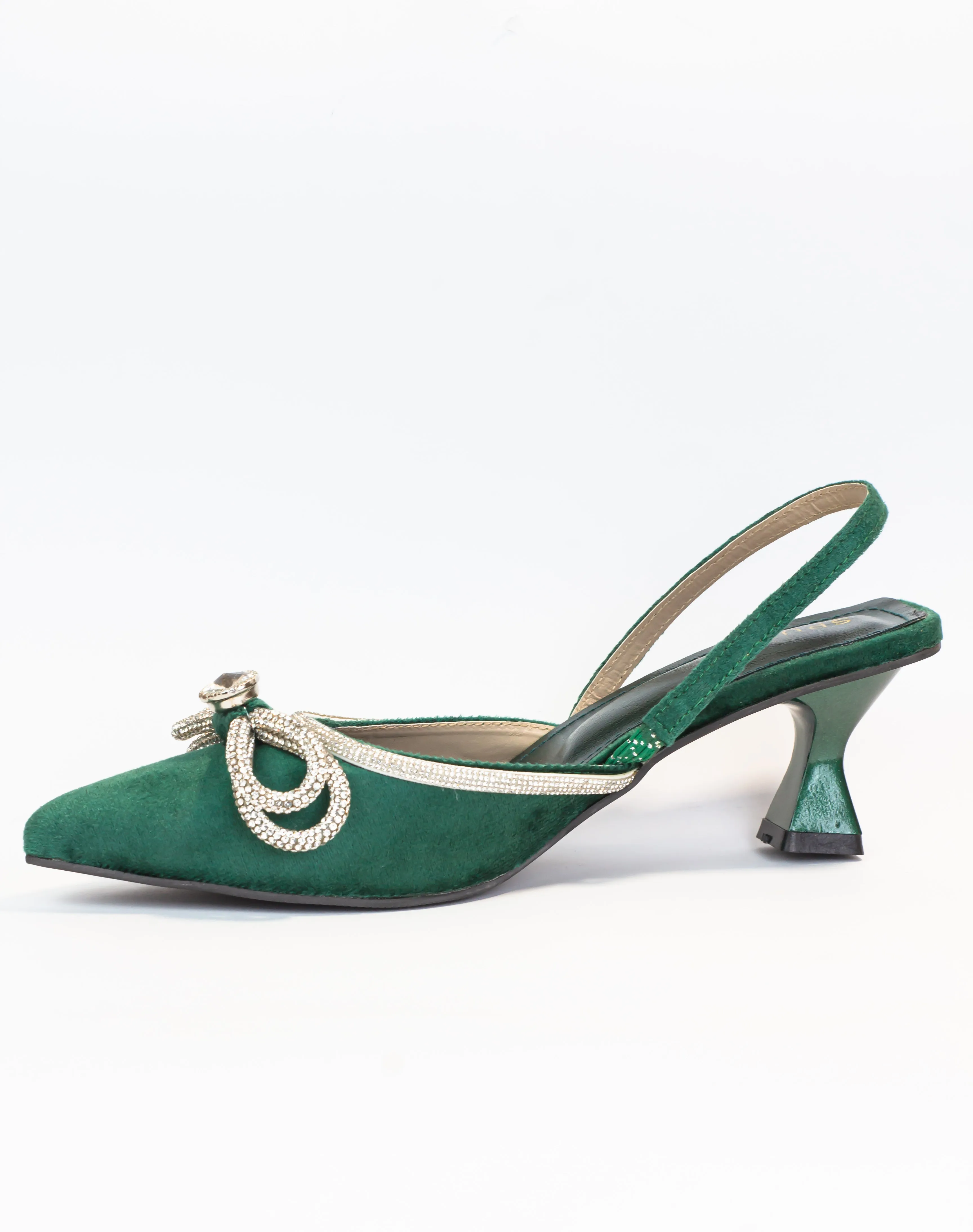 Jade Green Crystal Diamond Mesh Bowknot Diamante Heel