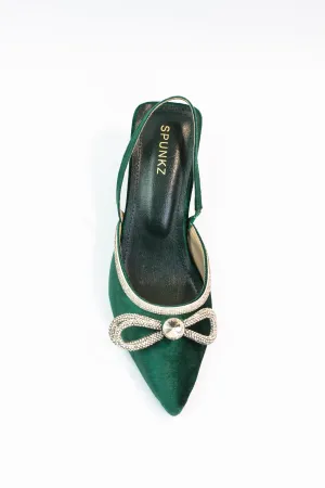 Jade Green Crystal Diamond Mesh Bowknot Diamante Heel