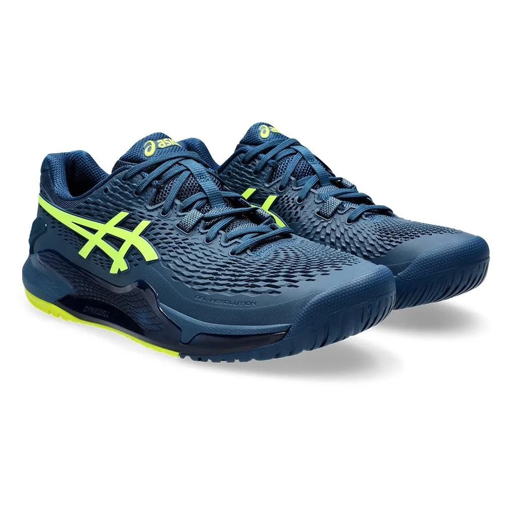 Mens Gel-Resolution 9 Tennis Shoes Mako Blue and Safety Yellow