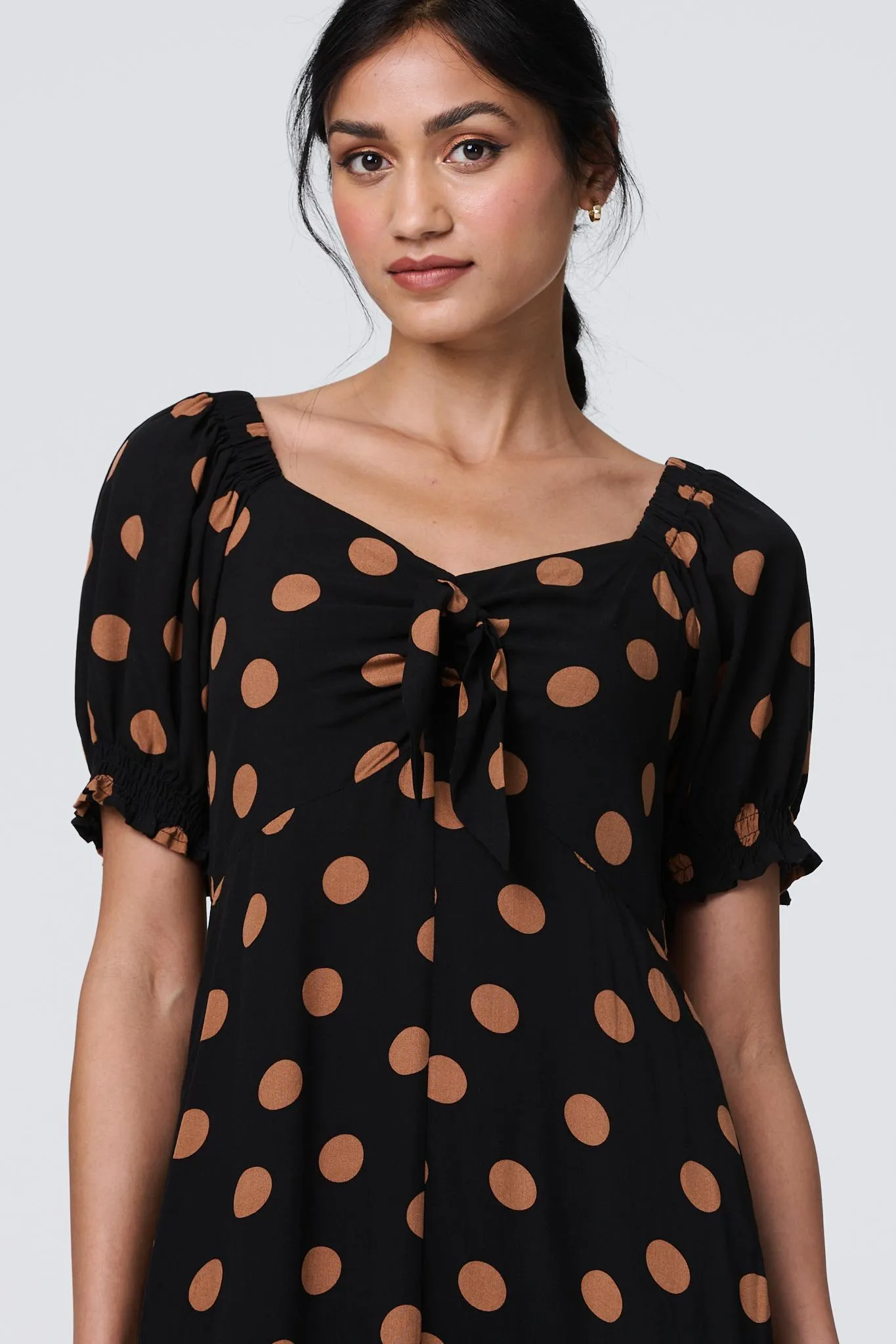 Polka Dot Puff Sleeve Midi Dress