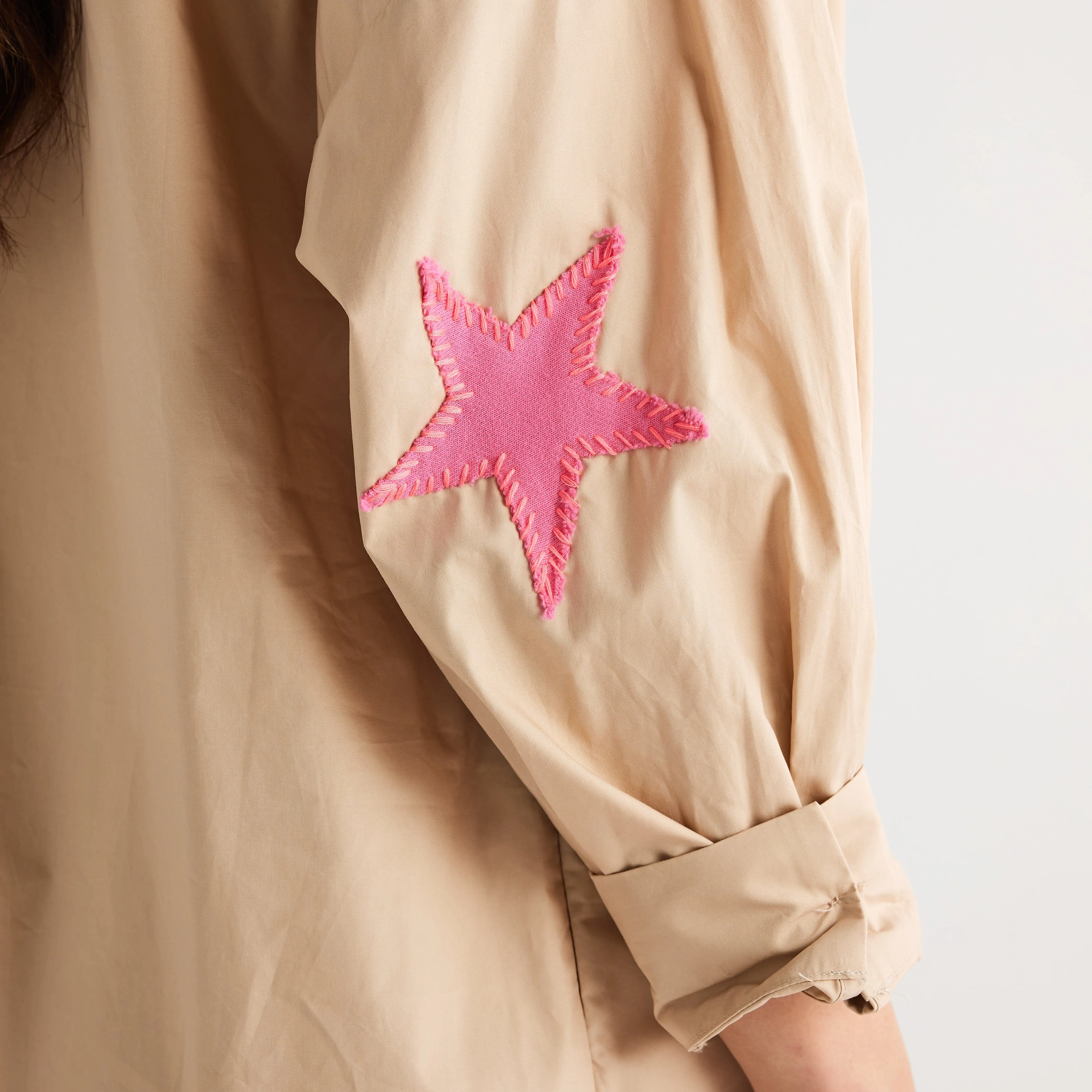 Preppy Star Dress - Khaki with Pink Star