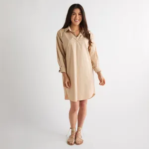 Preppy Star Dress - Khaki with Pink Star