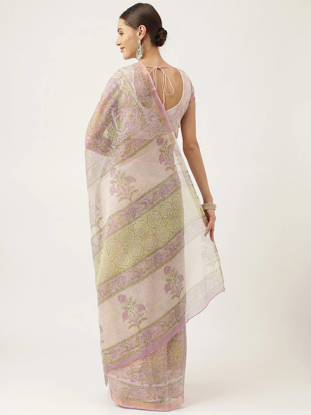 Purple Hand Block Kota Doria Saree