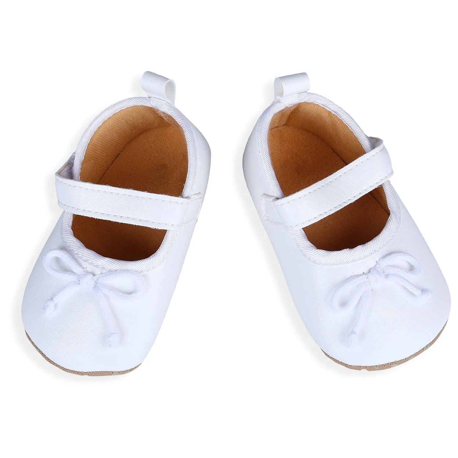 Solid With Bow Premium Girls Anti-Slip Ballerina Shoes - White