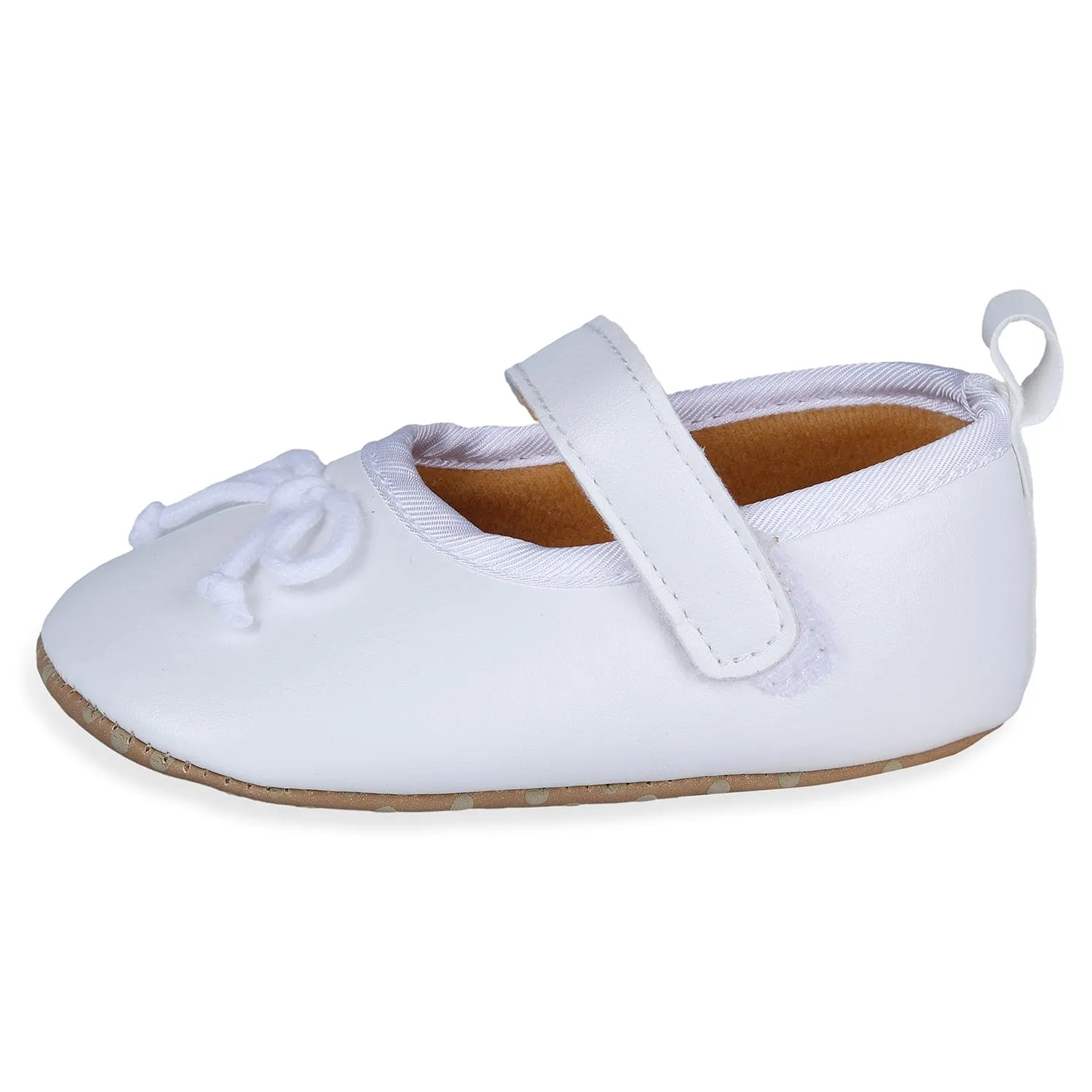 Solid With Bow Premium Girls Anti-Slip Ballerina Shoes - White