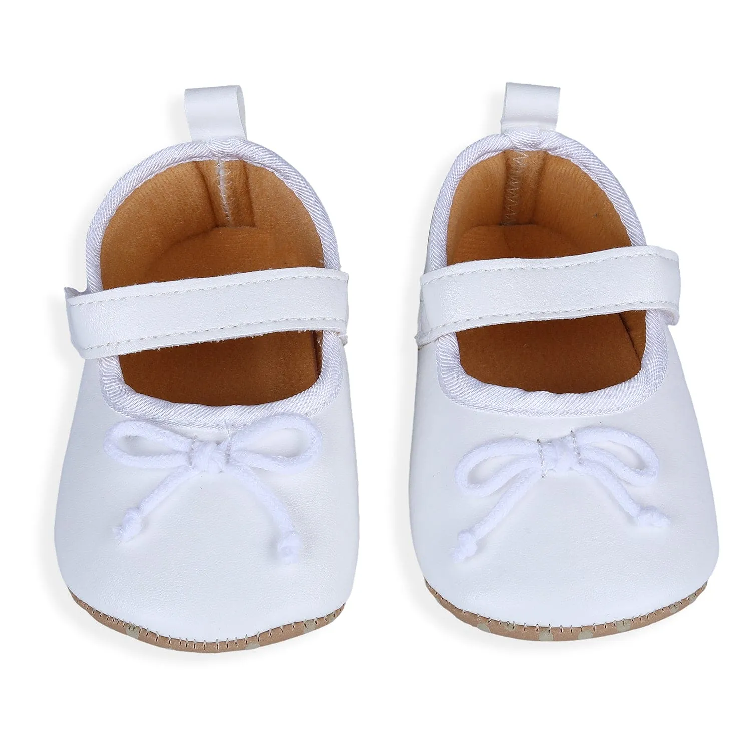 Solid With Bow Premium Girls Anti-Slip Ballerina Shoes - White