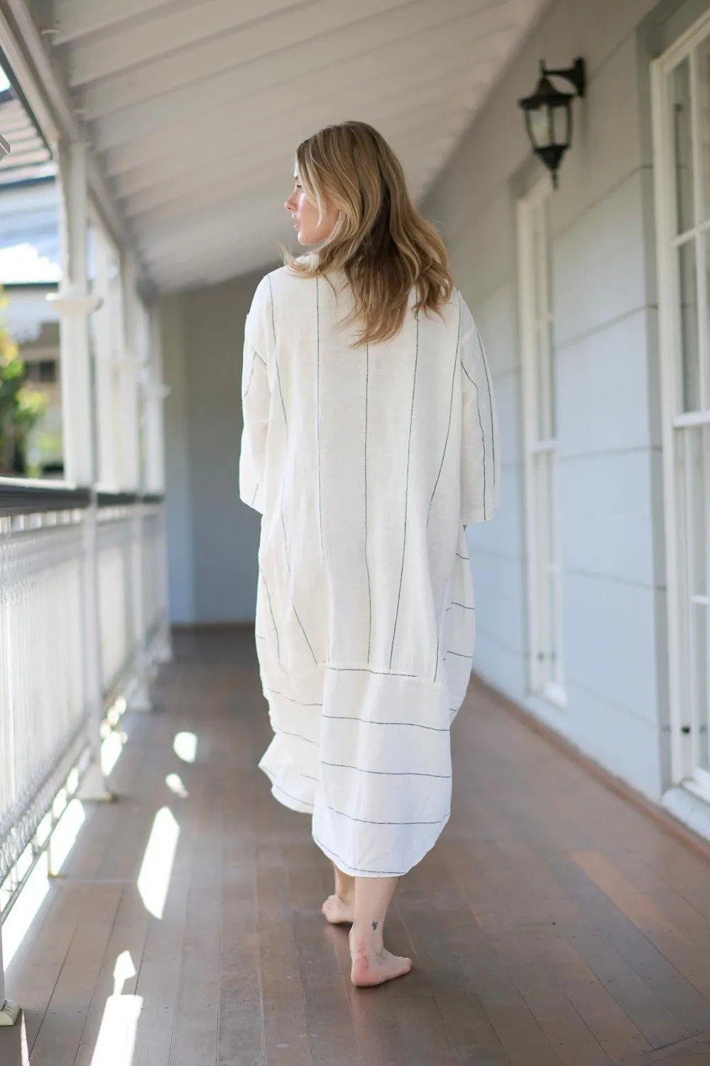 The Carter Malle Linen Dress - Off White w/ Charcoal Fine Stripe