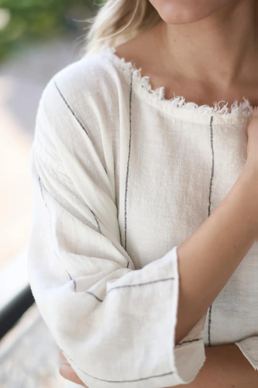 The Carter Malle Linen Dress - Off White w/ Charcoal Fine Stripe