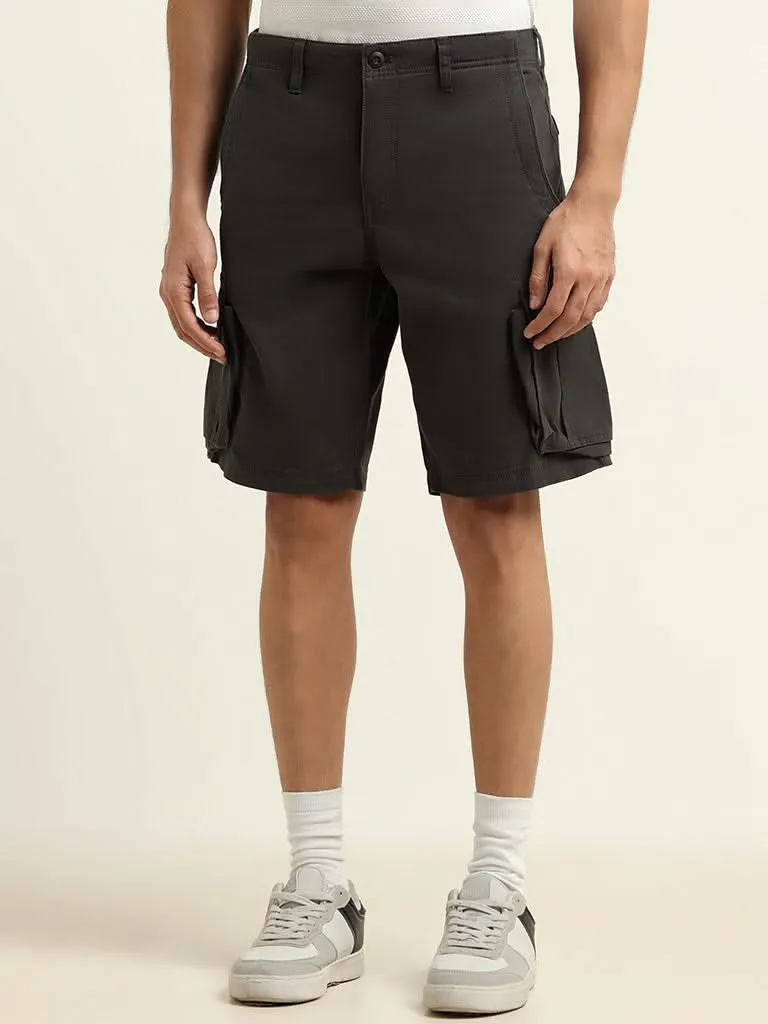 WES Casuals Black Relaxed Fit Cargo Shorts