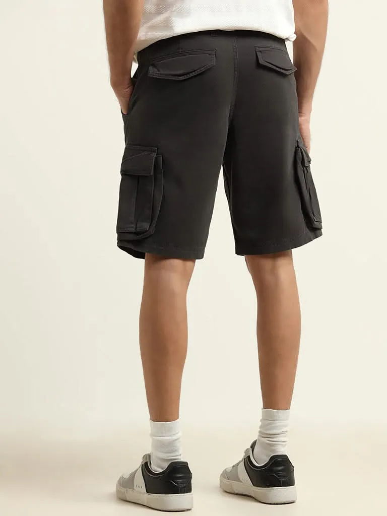 WES Casuals Black Relaxed Fit Cargo Shorts