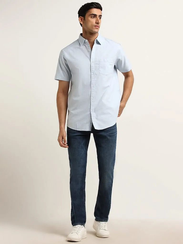 WES Casuals Light Blue Printed Shirt Cotton Relaxed Fit Shirt