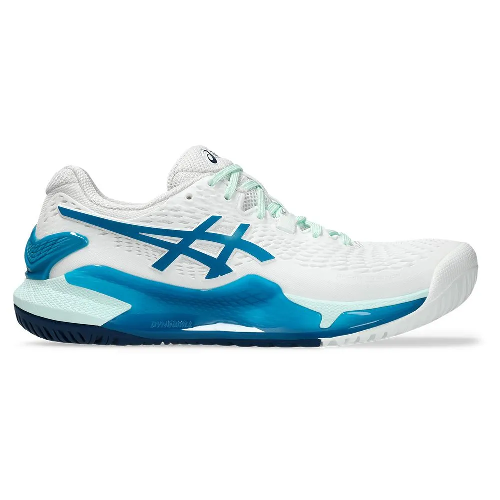 Womens Gel-Resolution 9 Tennis Shoes White and Teal Blue