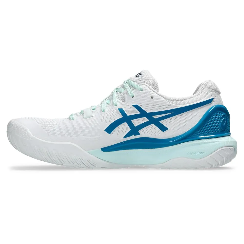 Womens Gel-Resolution 9 Tennis Shoes White and Teal Blue