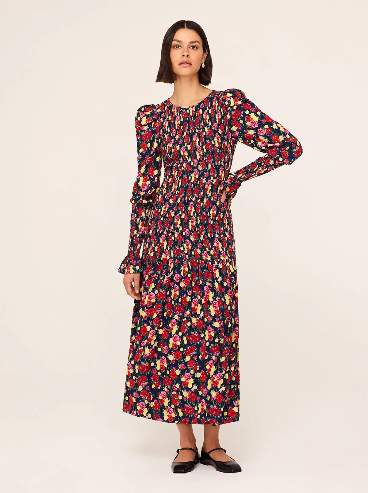 Wren Painted Floral Print Shirred Dress