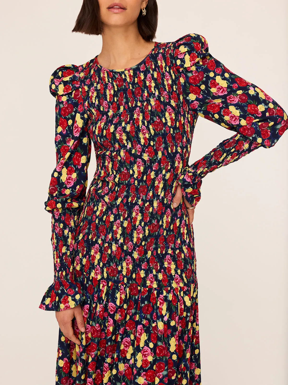 Wren Painted Floral Print Shirred Dress