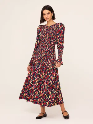 Wren Painted Floral Print Shirred Dress