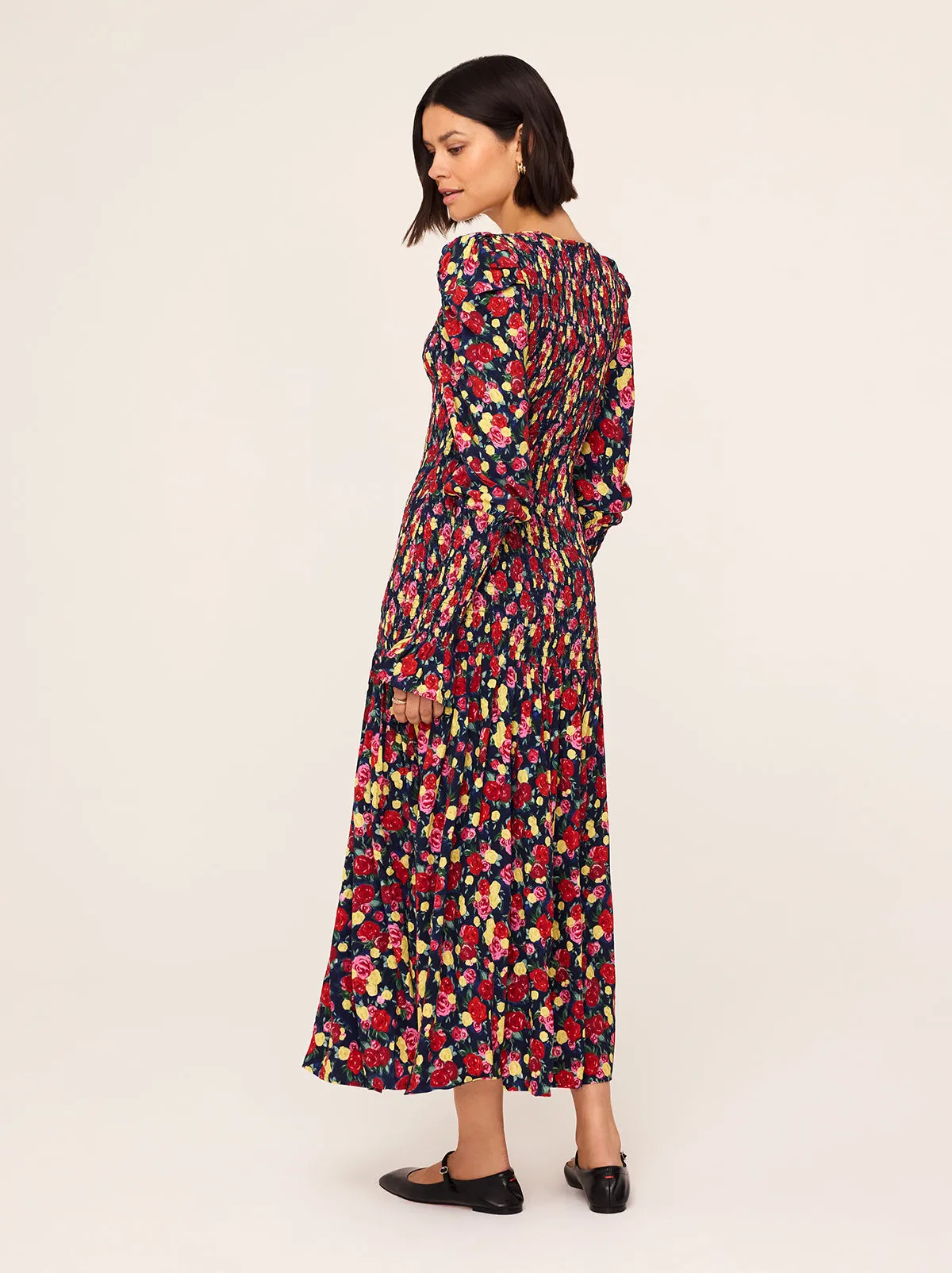 Wren Painted Floral Print Shirred Dress